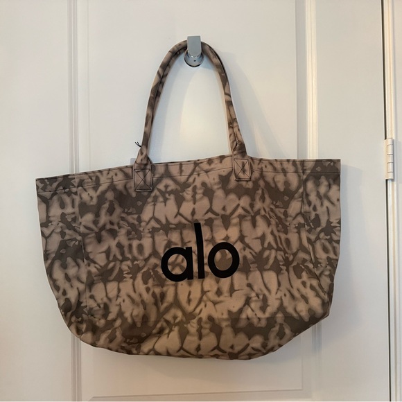ALO Yoga Handbags - ALO Yoga Taupe Tie-Dye Canvas Tote with Black Logo